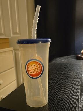 Dave & Buster's Blue-Lid Reusable Tumbler with Straw